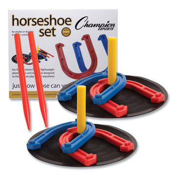 Champion Sports Indoor-outdoor Rubber Horseshoe Set, 4 Rubber Horseshoes, 2 Rubber Mats, 2 Plastic Dowels freeshipping - TVN Wholesale